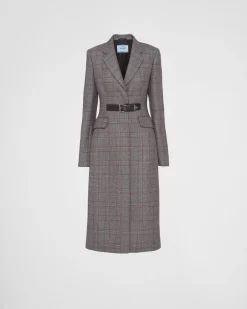 Mujer Prada CHAQUETAS Y ABRIGOS^Abrigo De Botonadura Simple De Mouliné Príncipe Gales