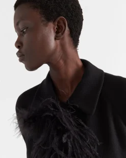 Mujer Prada CHAQUETAS Y ABRIGOS^Abrigo De Botonadura Simple En Cachemir Con Plumas