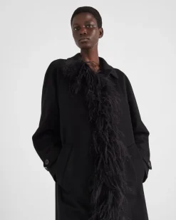 Mujer Prada CHAQUETAS Y ABRIGOS^Abrigo De Botonadura Simple En Cachemir Con Plumas