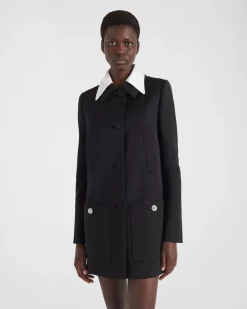 Mujer Prada CHAQUETAS Y ABRIGOS^Abrigo De Botonadura Simple En Satén De Lana Con Cuello