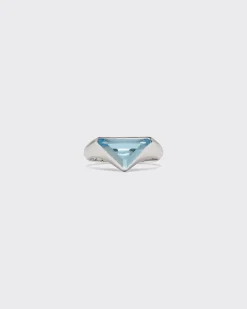 Hombre Prada JOYAS DE PLATA^Anillo Con Logo Y Topacio Azul Suizo