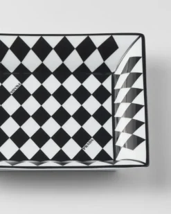 Prada VELAS AROMÁTICAS Y OBJETOS DECORATIVOS^Bandeja Cuadrada Grande De Porcelana Para Llaves - Checkerboard