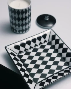 Prada VELAS AROMÁTICAS Y OBJETOS DECORATIVOS^Bandeja Cuadrada Grande De Porcelana Para Llaves - Checkerboard