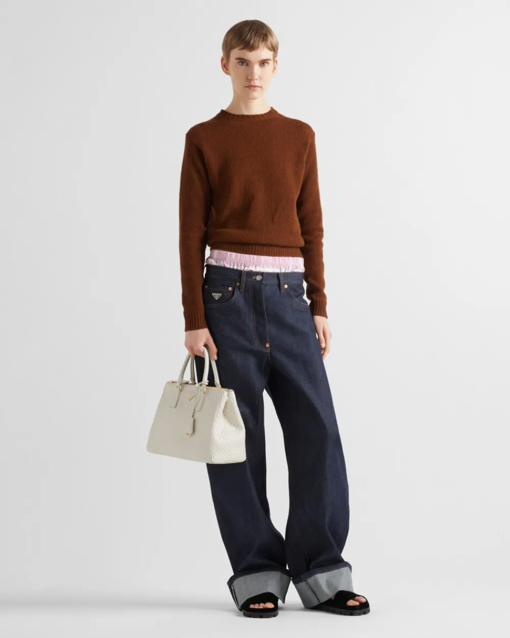 Mujer Prada PRADA GALLERIA|BOLSOS CON ASA SUPERIOR^Bolso Grande Galleria De Piel Con Tachuelas