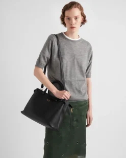 Mujer Prada PRADA BUCKLE|BOLSOS CON ASA SUPERIOR^Bolso Mediano De Piel Buckle Con Cinturón Doble