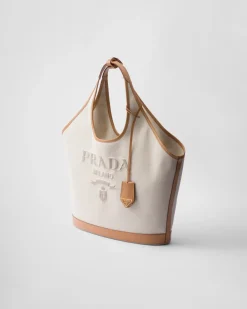 Mujer Prada PRADA SUMMER BAGS|BOLSOS GRANDES^Bolso Tote Grande De Mezcla De Lino Y Piel