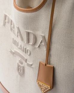 Mujer Prada PRADA SUMMER BAGS|BOLSOS GRANDES^Bolso Tote Grande De Mezcla De Lino Y Piel