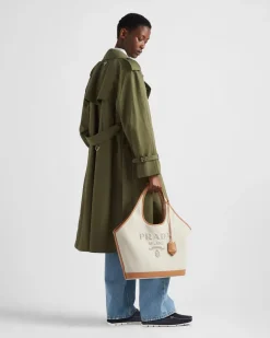Mujer Prada PRADA SUMMER BAGS|BOLSOS GRANDES^Bolso Tote Grande De Mezcla De Lino Y Piel