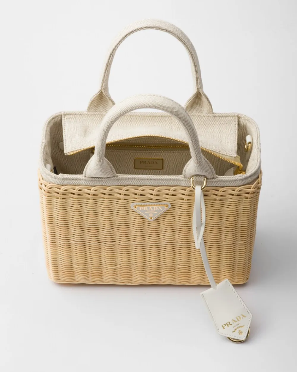 Mujer Prada PRADA SUMMER BAGS|BOLSOS GRANDES^Bolso Tote Mediano De Tejido Trenzado Y Mezcla De Lino