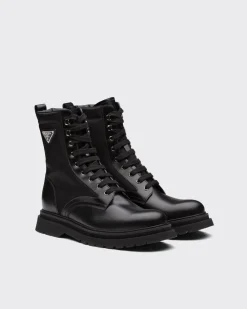 Hombre Prada BOTAS^Botines De Re-nylon Y Piel Rois Cepillada