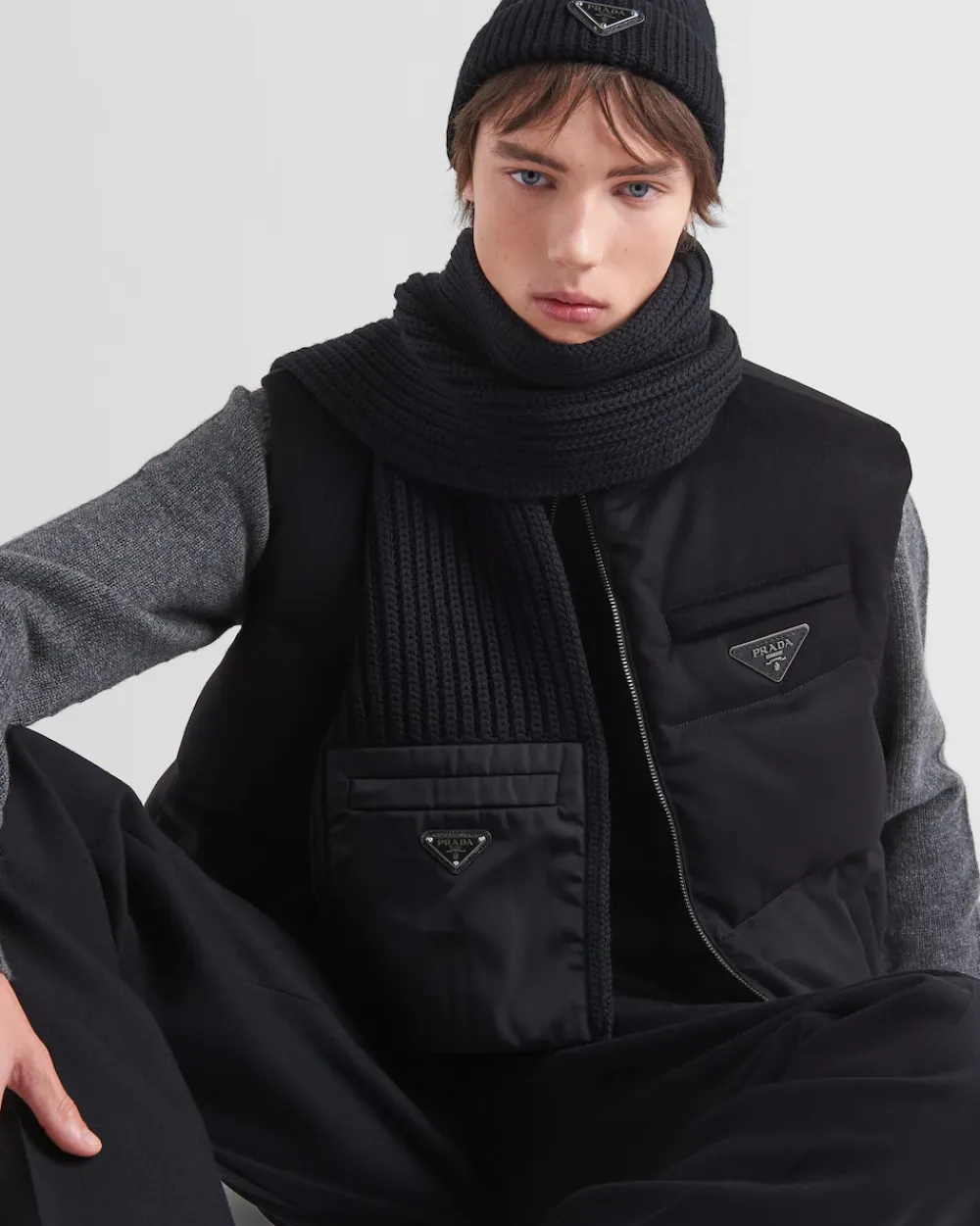 Hombre Prada BUFANDAS Y PAÑUELOS^Bufanda De Gabardina De Re-nylon Y Lana