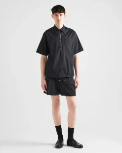 Hombre Prada CAMISAS^Camisa De Algodón Elástico De Manga Corta