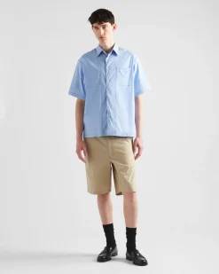 Hombre Prada CAMISAS^Camisa De Algodón Elástico De Manga Corta