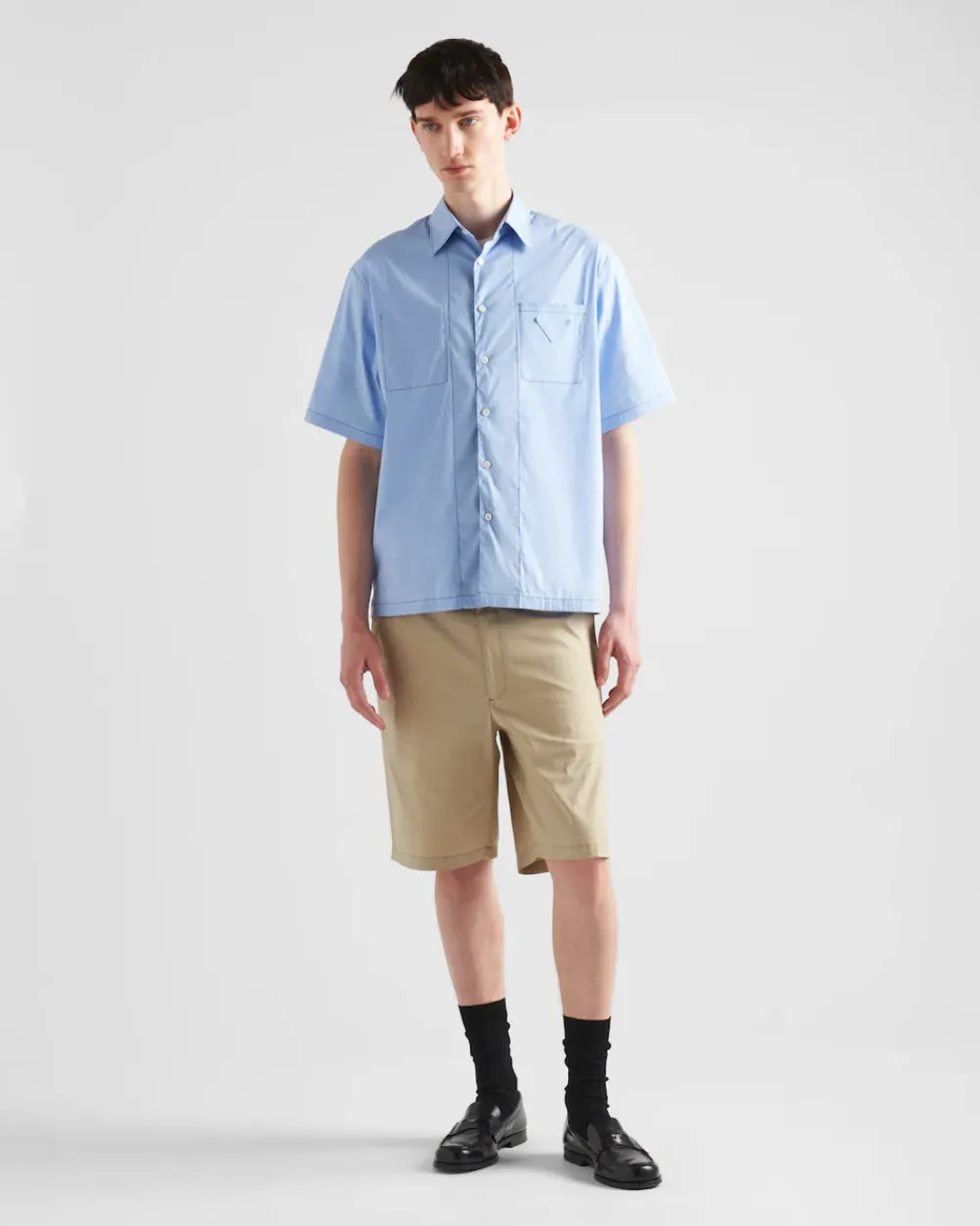 Hombre Prada CAMISAS^Camisa De Algodón Elástico De Manga Corta