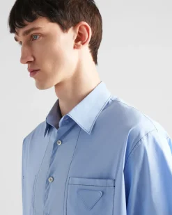 Hombre Prada CAMISAS^Camisa De Algodón Elástico De Manga Corta