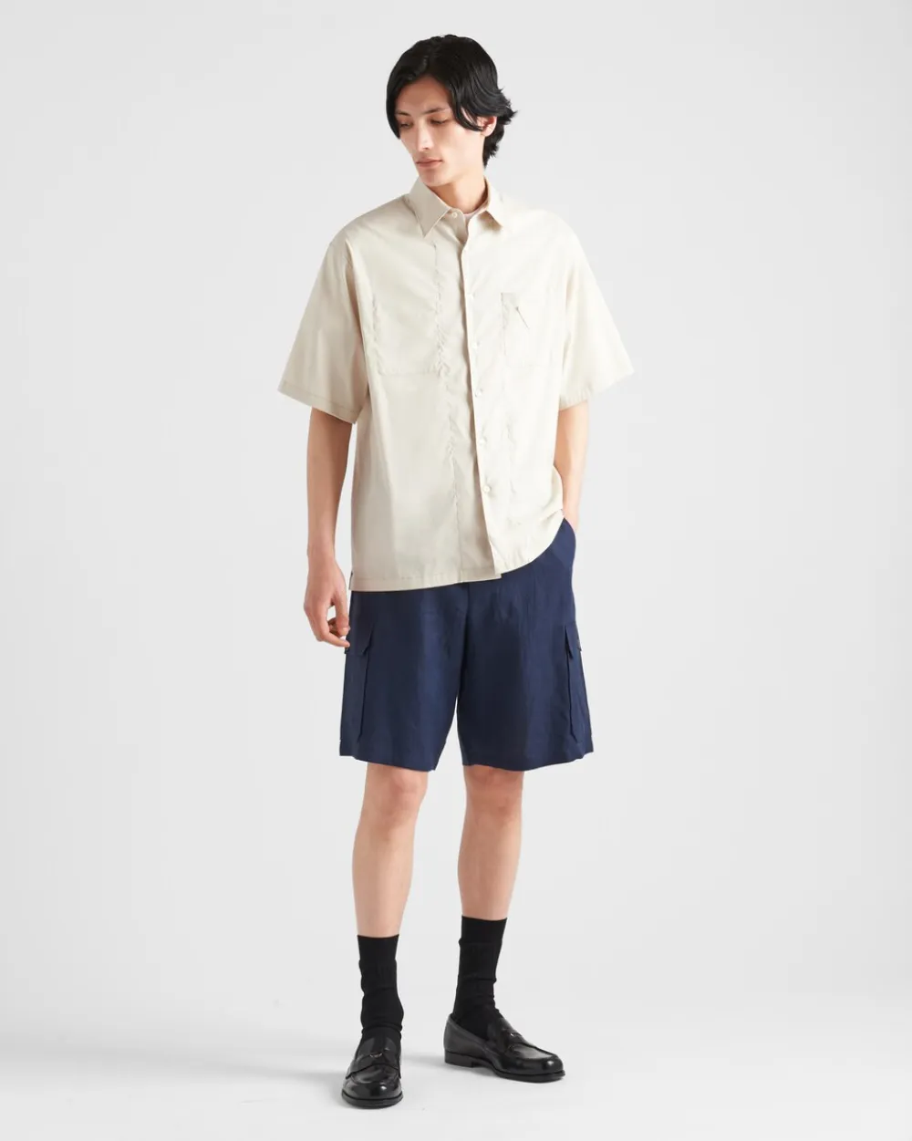 Hombre Prada CAMISAS^Camisa De Algodón Elástico De Manga Corta