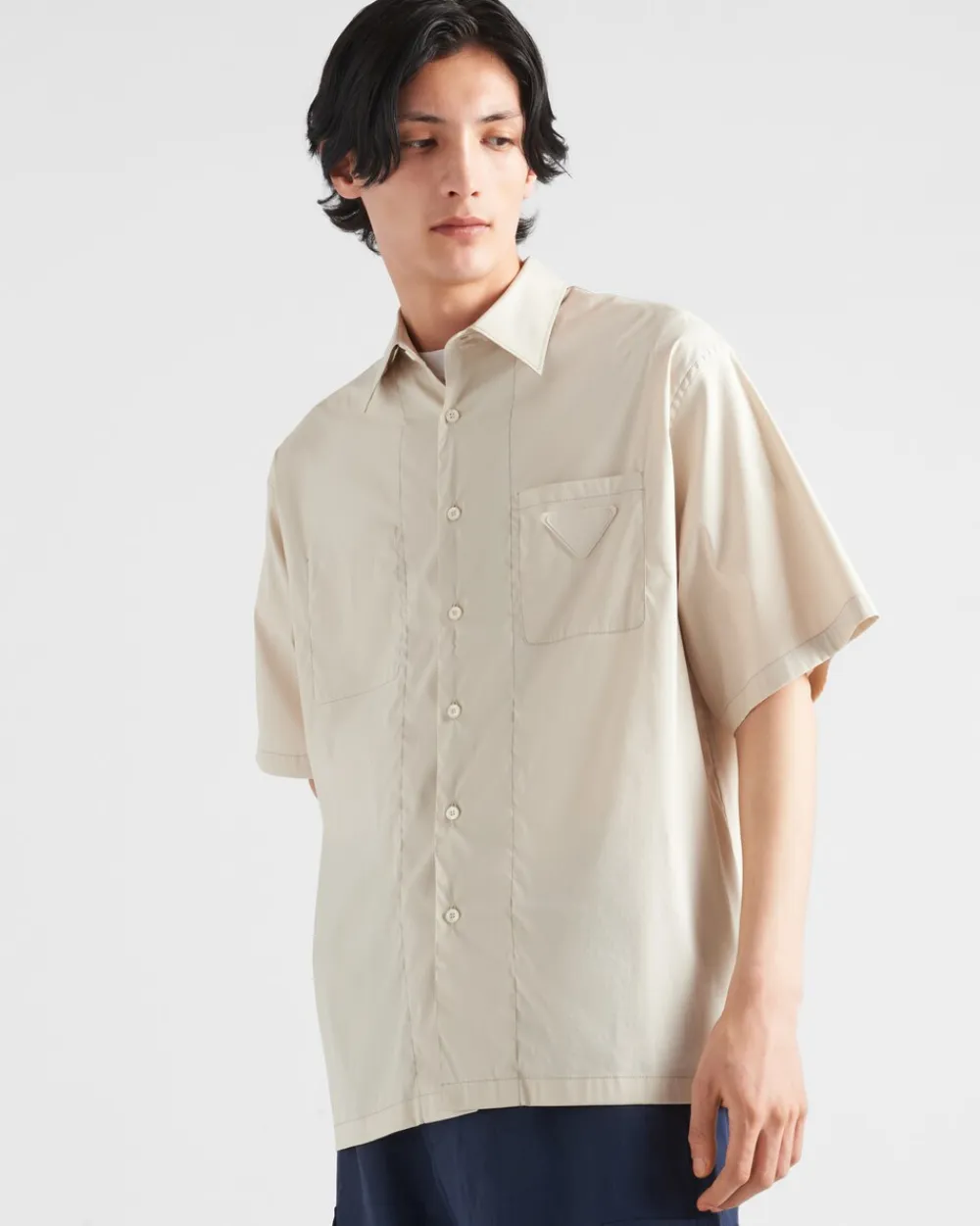 Hombre Prada CAMISAS^Camisa De Algodón Elástico De Manga Corta