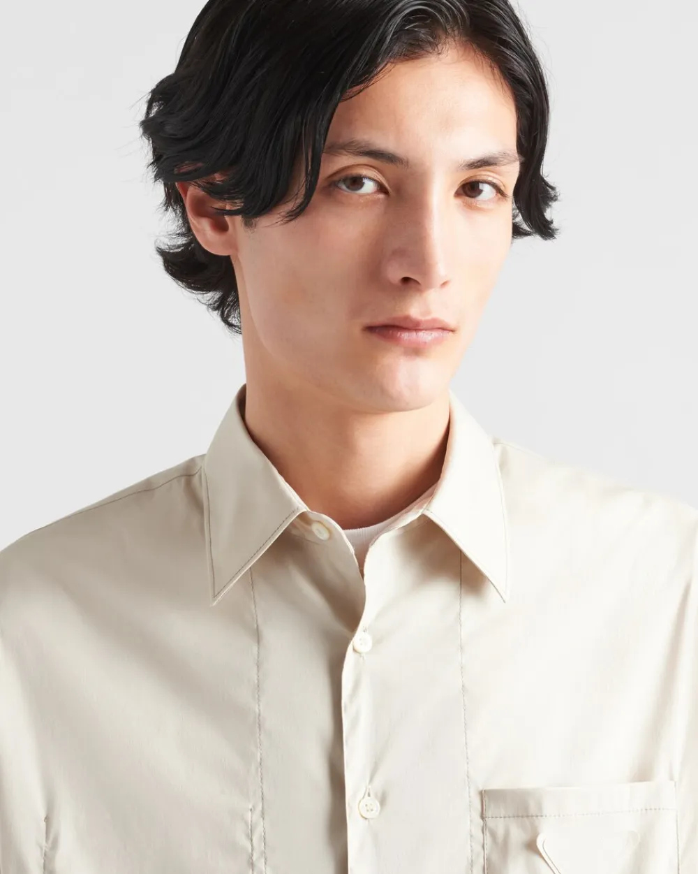 Hombre Prada CAMISAS^Camisa De Algodón Elástico De Manga Corta
