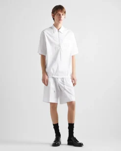 Hombre Prada CAMISAS^Camisa De Algodón Elástico De Manga Corta