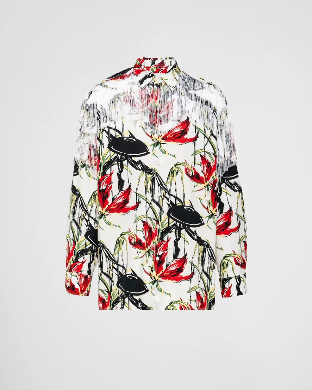Hombre Prada CAMISAS^Camisa De Algodón Estampada Con Flecos