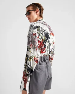 Hombre Prada CAMISAS^Camisa De Algodón Estampada Con Flecos