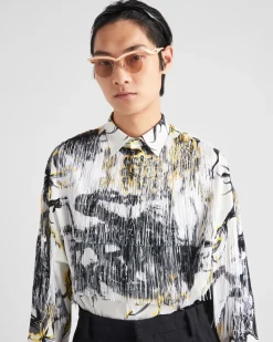Hombre Prada CAMISAS^Camisa De Algodón Estampada Con Flecos