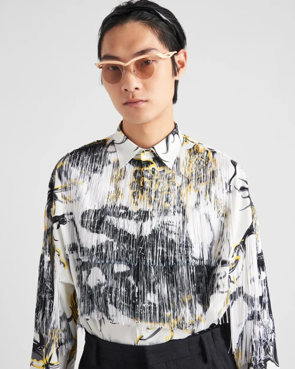 Hombre Prada CAMISAS^Camisa De Algodón Estampada Con Flecos