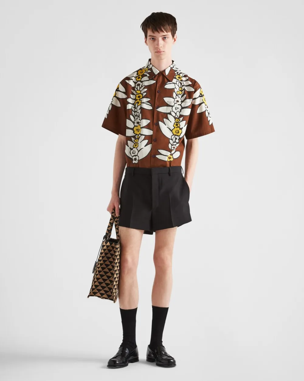 Hombre Prada CAMISAS^Camisa De Algodón Estampado De Manga Corta