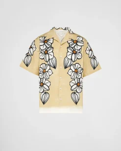Hombre Prada CAMISAS^Camisa De Algodón Estampado De Manga Corta