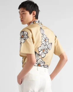 Hombre Prada CAMISAS^Camisa De Algodón Estampado De Manga Corta