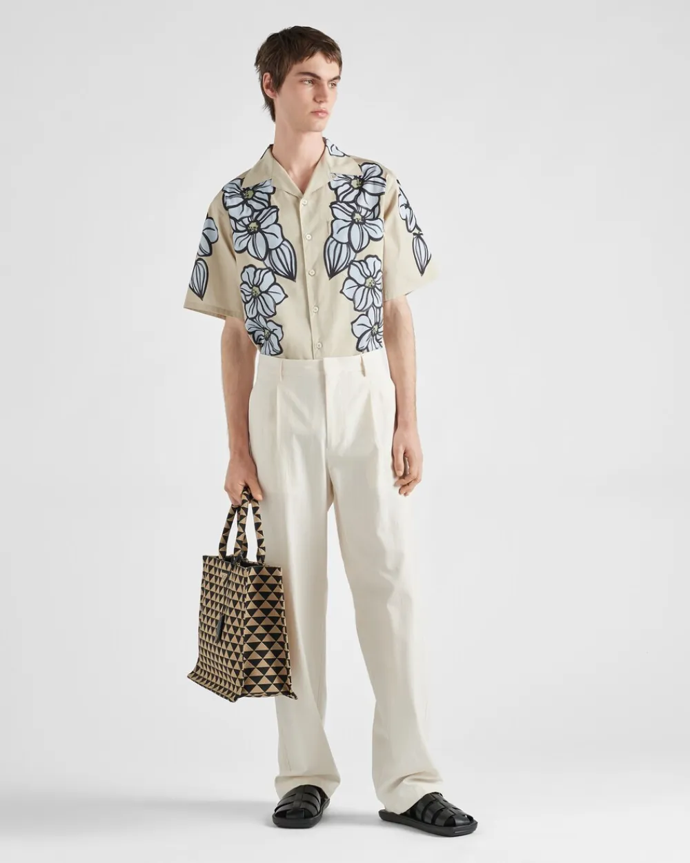 Hombre Prada CAMISAS^Camisa De Algodón Estampado De Manga Corta