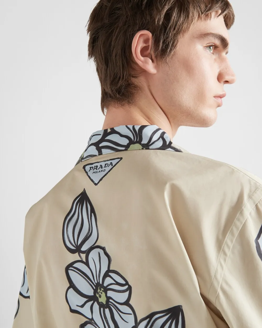 Hombre Prada CAMISAS^Camisa De Algodón Estampado De Manga Corta