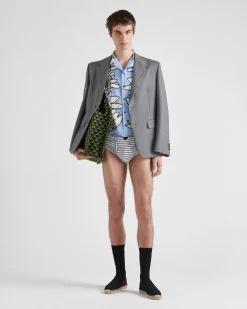 Hombre Prada CAMISAS^Camisa De Algodón Estampado De Manga Corta