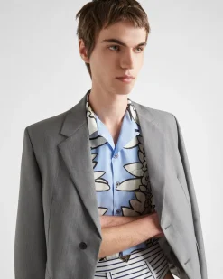 Hombre Prada CAMISAS^Camisa De Algodón Estampado De Manga Corta