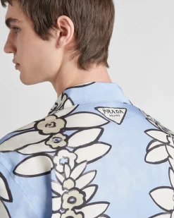 Hombre Prada CAMISAS^Camisa De Algodón Estampado De Manga Corta