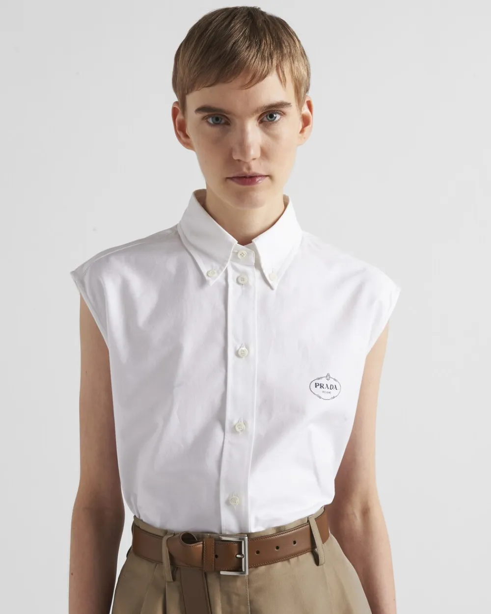 Mujer Prada CAMISAS Y TOPS^Camisa De Algodón Oxford Bordada