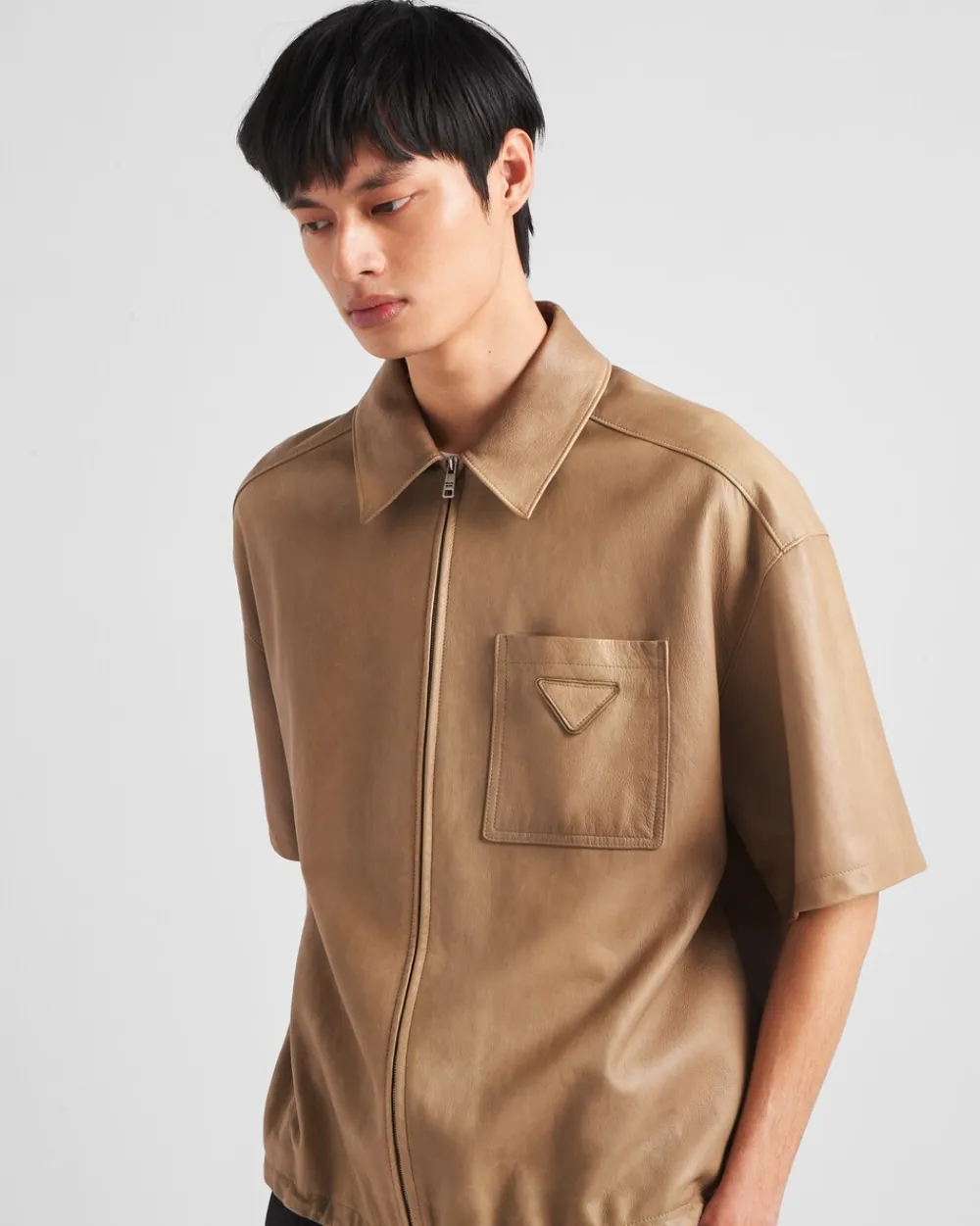 Hombre Prada ROPA DE PIEL^Camisa De Manga Corta En Napa