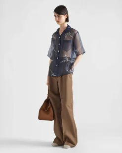 Mujer Prada CAMISAS Y TOPS^Camisa De Organza Bordada
