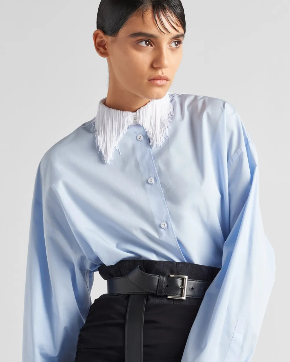 Mujer Prada CAMISAS Y TOPS^Camisa De Popelín Con Cuello De Flecos