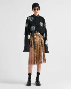 Mujer Prada CAMISAS Y TOPS^Camisa De Popelín Estampada Con Flecos