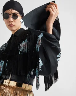 Mujer Prada CAMISAS Y TOPS^Camisa De Popelín Estampada Con Flecos