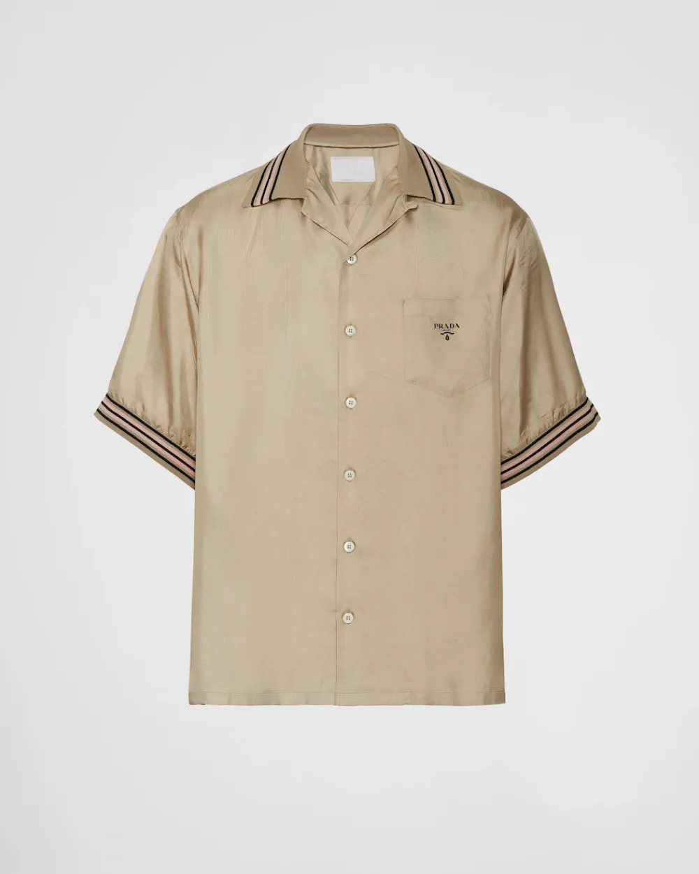 Hombre Prada CAMISAS^Camisa De Sarga De Seda De Manga Corta