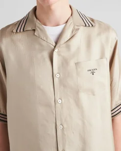 Hombre Prada CAMISAS^Camisa De Sarga De Seda De Manga Corta