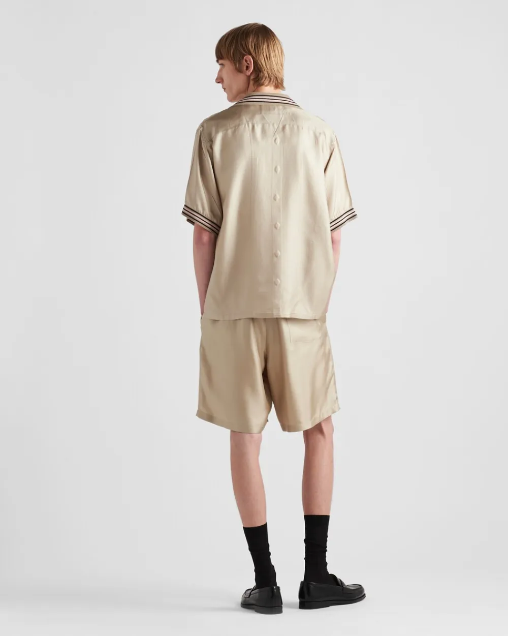 Hombre Prada CAMISAS^Camisa De Sarga De Seda De Manga Corta