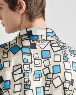 Hombre Prada CAMISAS^Camisa De Sarga De Seda De Manga Corta