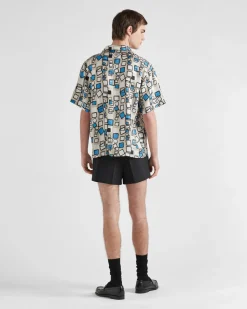 Hombre Prada CAMISAS^Camisa De Sarga De Seda De Manga Corta
