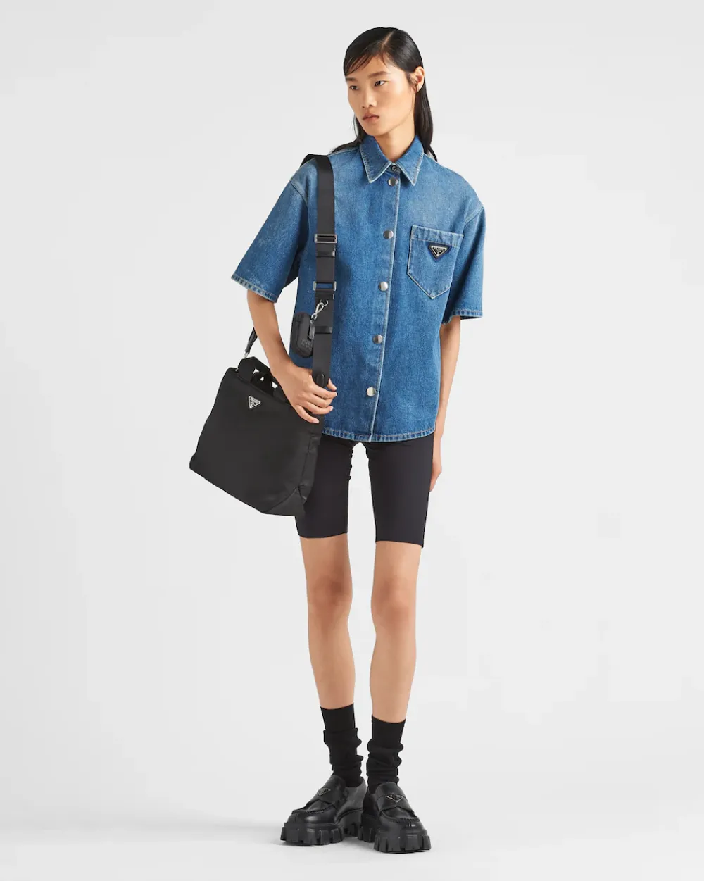 Mujer Prada TEJIDO VAQUERO^Camisa De Tejido Vaquero