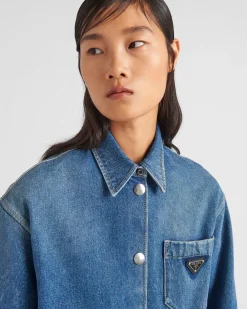 Mujer Prada TEJIDO VAQUERO^Camisa De Tejido Vaquero