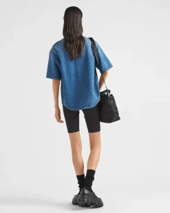 Mujer Prada TEJIDO VAQUERO^Camisa De Tejido Vaquero