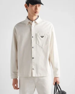 Hombre Prada TEJIDO VAQUERO^Camisa De Tejido Vaquero Aterciopelado
